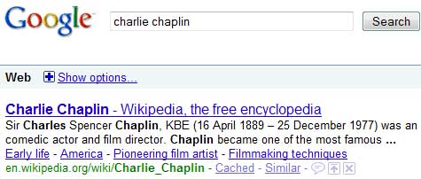 Запрос «Charlie Chaplin» в Google