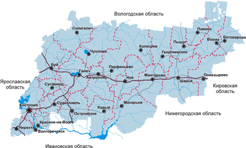 карта Костромской области