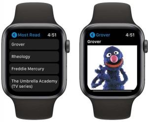 Apple Watch со скриншотом MiniWiki