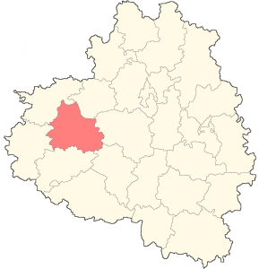 Одоевский район на карте Тульской области (отмечен красным)