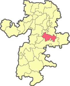 Увельский район на карте Челябинской области (помечен красным)