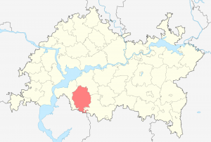 Алькеевский район на карте Татарстана (отмечен красным)