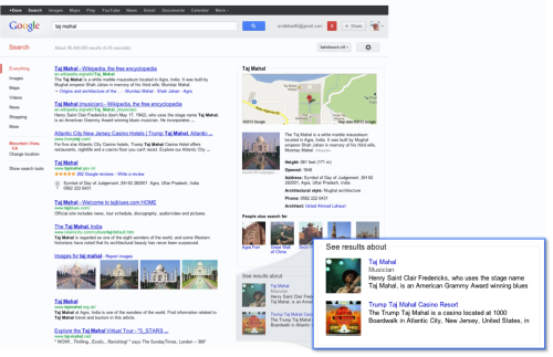 Результаты запроса «Taj Mahal» (Тадж-Махал) в Google Search