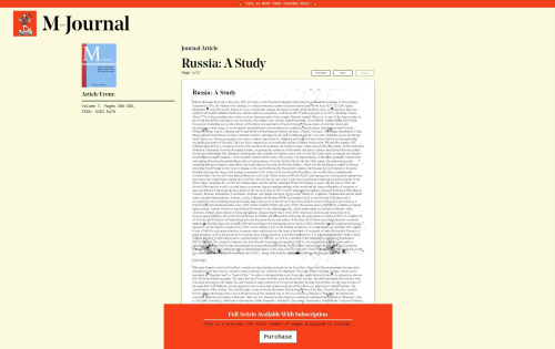 Страница псевдонаучной публикации «Россия: Исследование» в M-Journal для преподавателя