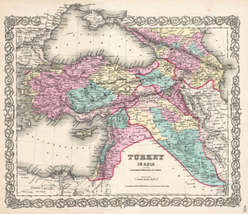 Карта «Турция в Азии и кавказские провинции России» из «Атласа мира» Джозефа Колтона (1855 г.)