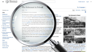 Статья английской Википедии «Холокост в Польше» (The Holocaust in Poland) под увеличительной лупой. Коллаж