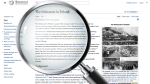 Статья английской Википедии «Холокост в Польше» (The Holocaust in Poland) под увеличительной лупой. Коллаж Статья английской Википедии «Холокост в Польше» (The Holocaust in Poland) под увеличительной лупой. Коллаж