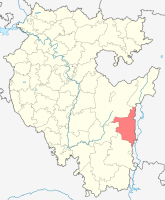 Расположение Абзелиловского района на карте Башкортостана (отмечено цветом)