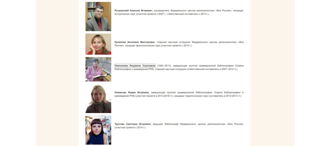 Список составителей библиографического указателя «Региональные энциклопедии России (1929—2022)» (10 апреля 2024 года)