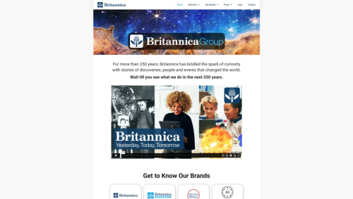 Главная страница корпоративного сайта Encyclopædia Britannica, Inc. (22 марта 2024 года)