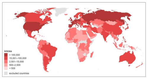 Количество геотегированных статей Википедии (по странам)