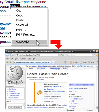Интеграция Wikipedia в IE