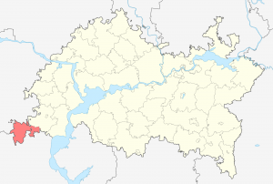 Дрожжановский район на карте Татарстана (отмечен цветом)