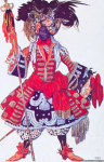Лев Бакст. Эскиз костюма стража королевы для балета «Спящая красавица». 1921