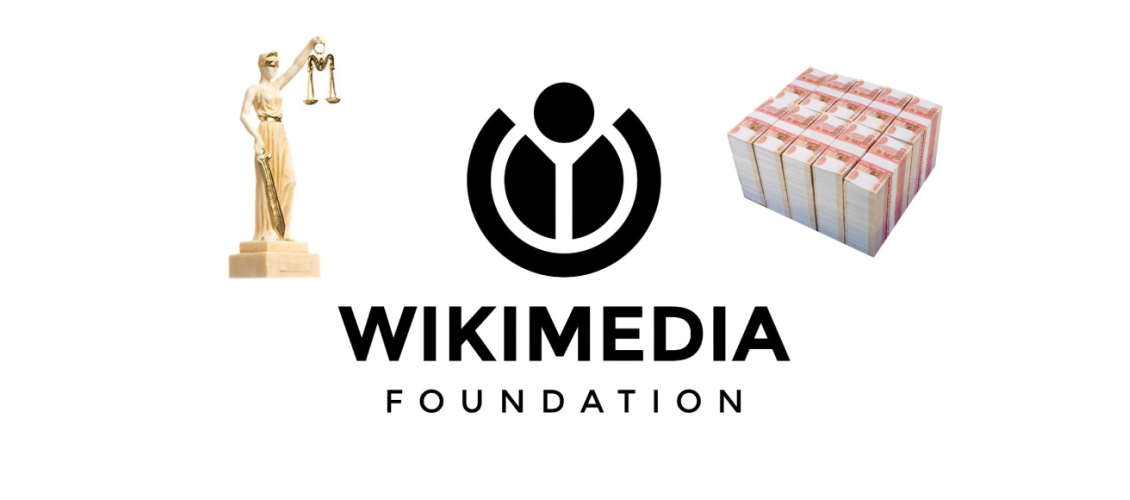 Фонд Викимедиа (Wikimedia Foundation) и присуждаемые российским судом штрафы. Коллаж