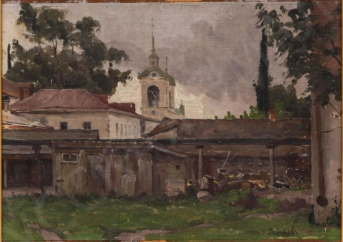 Голиков К. М. Вид на колокольню со двора. 1909 г. Фото: Из личного архива